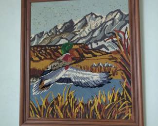 vintage needlepoint or crewel embroidery artwork