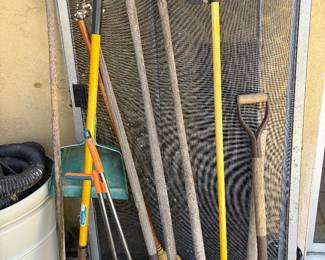Shovels. Rakes. Gardening tools. Axes.