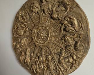 vintage, circular zodiac wall plaque