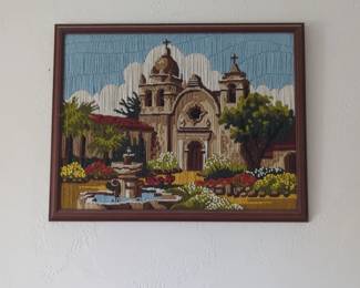 vintage framed needlepoint artwork