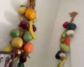 vintage MCM (Mid-Century Modern) handcrafted ceramic fruit and vegetable hanging wall decor