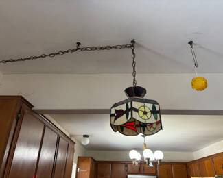 vintage-style Tiffany-method stained glass hanging pendant lamp or chandelier