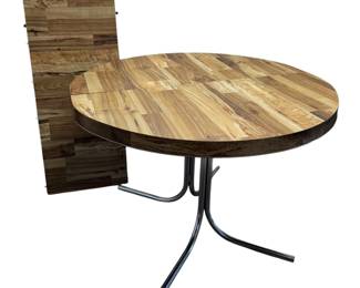 Round Dining Table with Leaf Formica Top and Metal Legs