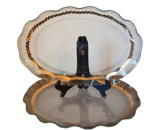 2 Glass Serving Platters with Ruffled Edges 17in x 12in