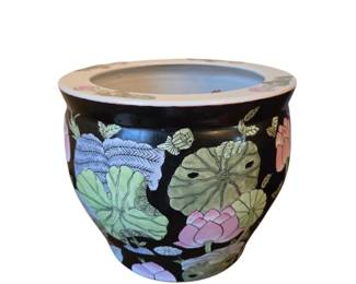 Vintage Porcelain Famille Noir Koi Fish Bowl Chinoiserie Garden Planter