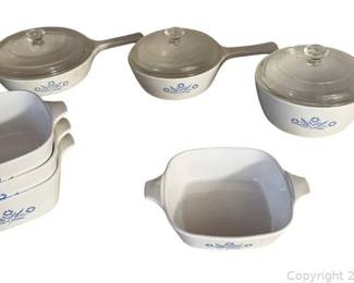 Vintage 7 Piece Corningware Blue Cornflower Dishes with 3 Lids