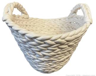White Ceramic Woven Cachepot Basket