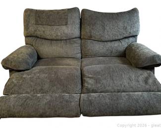 Dark Green Upholstered Loveseat Double Recliner