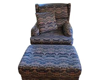 Blue Patterned Chair with Matching Ottoman