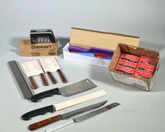 Large Lot Of Knives, Razor Blades And Knife Sharpener