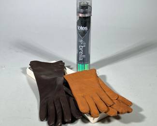 (3pc) PAIR OF WOMEN'S LEATHER GLOVES WITH TOTES LIGHT N'GO COMPACT UMBRELLA