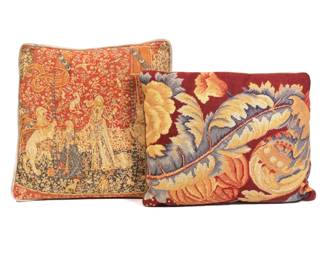 "THE UNICORN TAPESTRIES" & FOLIATE NEEDLEPOINT PILLOWS