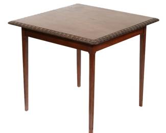 MAHOGANY SQUARE SIDE TABLE WITH CARVED EDGE