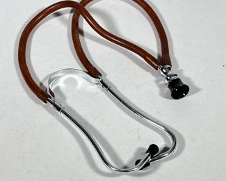 VINTAGE BINAURAL STETHOSCOPE WITH CHROME BINAURALS AND BROWN RUBBER TUBING