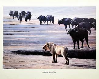 PAUL BOSMAN (SOUTH AFRICAN, 20TH-21ST CENTURY) REPRODUCTION PRINT 'SAVUTI INCIDENT'