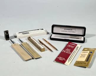 ASSORTED PARKER AND CROSS BALLPOINT PENS, REFILLS AND CASES