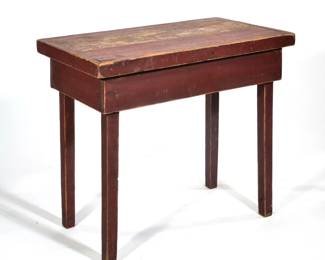 PRIMITIVE RED-PAINTED COUNTRY BISCUIT TABLE, PINE
