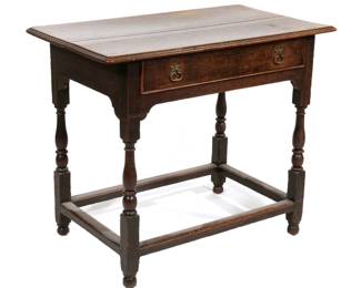 ENGLISH OAK SIDE TABLE WITH SINGLE DRAWER AND TURNED LEGS