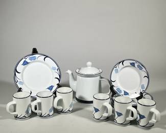 (15pc) DANSK (DENMARK) BLUE AND WHITE FLORAL DINNERWARE SET, 15 PCS