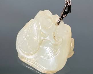 CARVED WHITE JADE PENDANT ON STERLING SILVER NECKLACE
