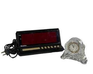 (2pc) WATERFORD CRYSTAL DESK CLOCK WITH WESTCLOX ALARM CLOCK (2 PIECES)
