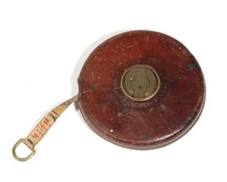 JOHN RABONE & SONS LEATHER-CASED TAPE MEASURE WITH BRASS WINDING