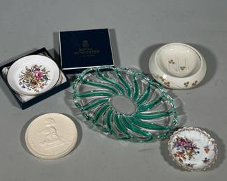 (5pc) Assorted Ceramic And Crystal Lot, Including Royal Worcester Trinket Dish