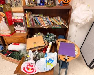 Books and Christmas decorations