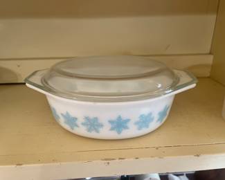 Vintage Pyrex snowflake covered casserole