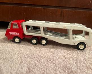 Tonka truck with car trailer