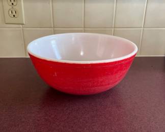 Red Pyrex mixing bowl