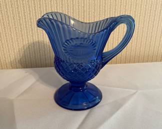 Vintage Avon Fostoria Cobalt Blue Glass Mount Vernon Footed Pitcher Creamer