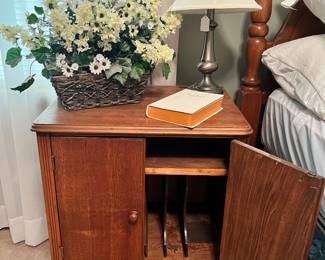 Vintage Record cabinet, brass table lamp
