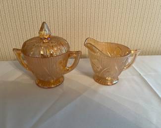 Marigold carnival Glass, cream and sugar