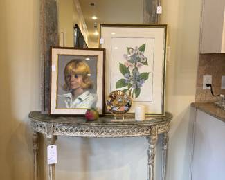 Demilune table, Mary Gray watercolor, acrylic portrait