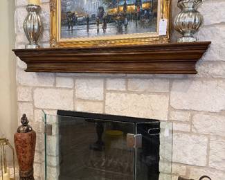 W. Brower Paris print, glass fireplace screen
