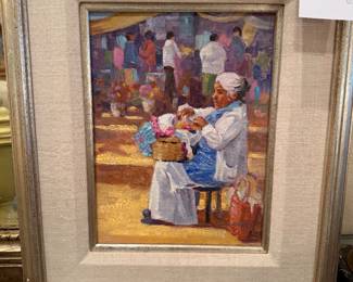 Doris Spires “Crochet Vendor” original oil