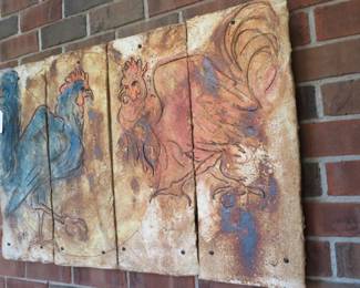 "Two Roosters" Priscella Hoback Stoneware Mural