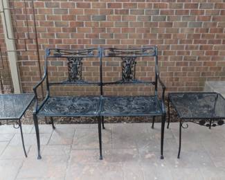 Molla Diana the Huntress 2 seat settee and two Woodard tables.