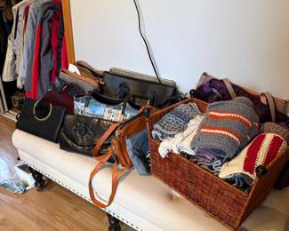 Assorted Women's Handbags and Knitted Items