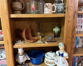 Collection of Vintage Collectibles including Beer Stein, Decanter, and Souvenir Mugs