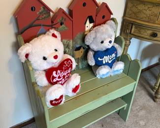 Hand-Painted Wooden Bench with Birdhouse Motif