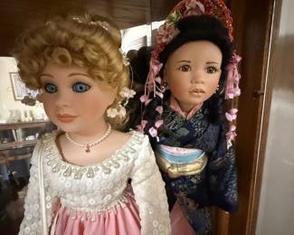Pair of Porcelain Dolls in Period Attire