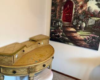Vintage Hand-Painted Vanity Table with Stool