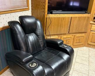 Black Leather Home Theater Recliner with Cup Holders