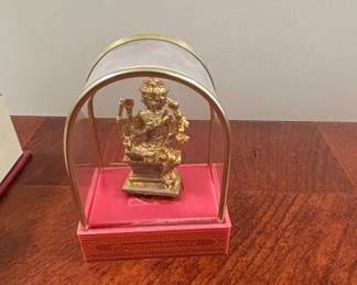 Gilt Bronze Phra Phrom (Four-Faced Buddha) Figurine in Display Case