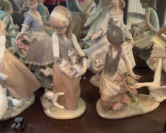 Lladro porcelain sculpture #1309 Following her cats, #1288 Girl with Aggressive Goose