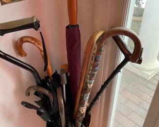 Umbrella and walking sticks 