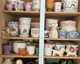 Ceramic Planter Pots Floral Cottage Garden Pots Dogs Figurines Mixed