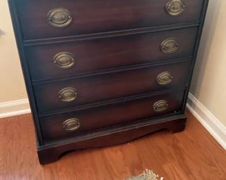 Mahogany Finish FourDrawer Chest with Brass Drop Pulls